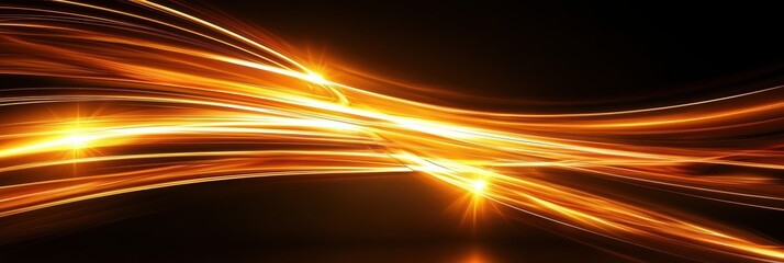 Dynamic glowing wave patterns in orange and gold tones, set against a dark background, create a modern and energetic feel.