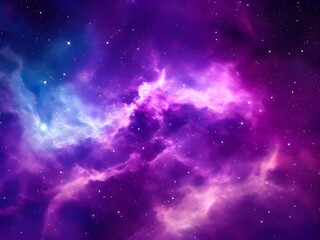Obraz premium Vibrant purple nebula in deep space with glowing stars and cosmic clouds, suitable for a wide range of creative uses including advertising, social media, promotions, banners, templates, websites, 