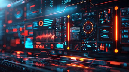 Futuristic Technology Interface with Red and Blue Lights