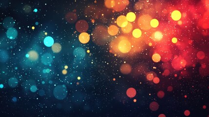 Vibrant abstract background featuring colorful bokeh lights and sparkling particles, perfect for creative projects and designs.