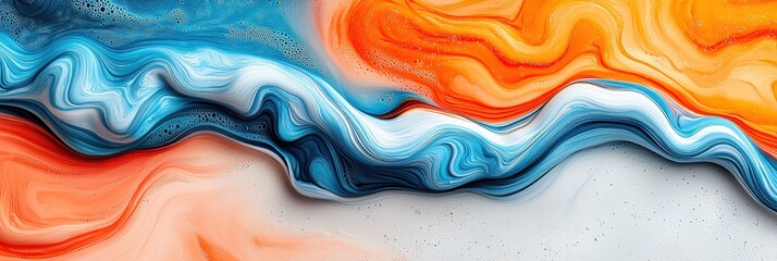 Vibrant abstract artwork showcasing flowing colors of blue, orange, and white. Perfect for modern decor and design inspirations.