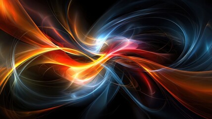 Vibrant abstract swirl of colors in red, blue, and orange, creating a mesmerizing visual experience against a black background.