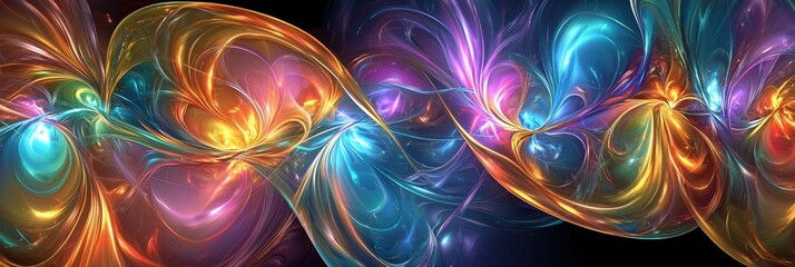 Vibrant abstract fractal design showcasing colorful swirls and luminous patterns on a dark background.