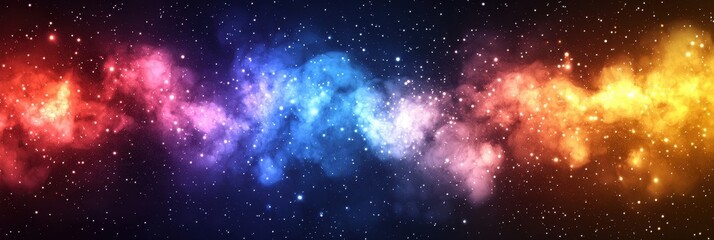 Vibrant cosmic scene featuring a colorful nebula with bursts of stars in deep space, perfect for sci-fi and fantasy themes.