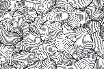 Abstract seamless chaotic pattern with line hearts. Monochrome background.