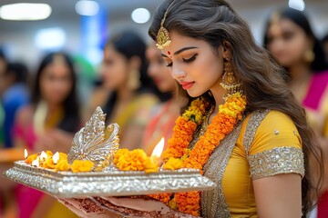 Navratri devotees offering Prayers to Goddess Durga, seeking her blessings for prosperity
