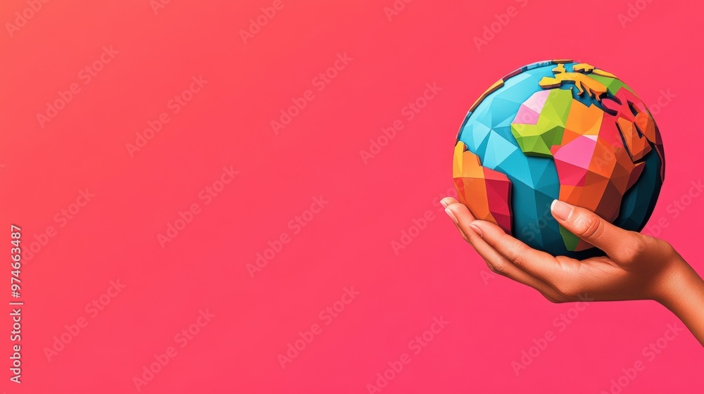 Sticker A person holding a colorful globe in their hand, AI