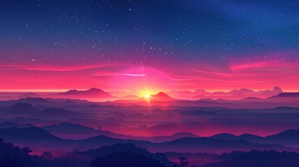 Fototapeta premium Minimalist Background: Bright Sunlight and Colorful Horizon Illustrating Nature’s Morning Beauty