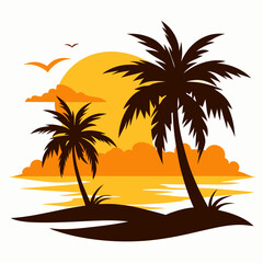 Beach silhouette vector illustration on white background