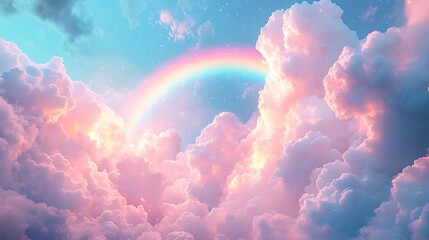 Bright and Colorful Rainbow Surrounded by Soft Clouds and a Beautiful Sky