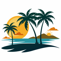 Beach silhouette vector illustration on white background