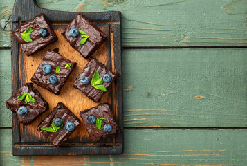 Homemade chocolate brownie photography . Top view