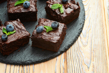Homemade chocolate brownie photography . Top view