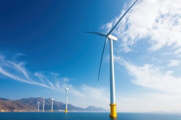 Harnessing the Breeze: Wind Turbines Empowering Clean Energy Along the Serene Coastline