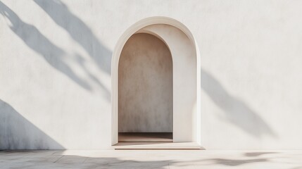 Aesthetic arch window shape on beige wall with shadow leaves tree classing building architecture