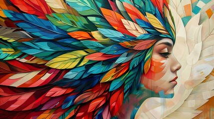 Obraz premium Colorful Feathers and Woman's