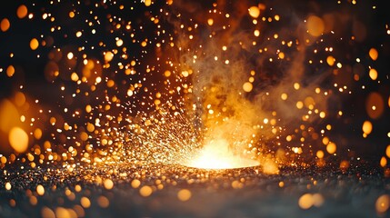 Obraz premium A fiery explosion of sparks and smoke, emitting a bright orange glow