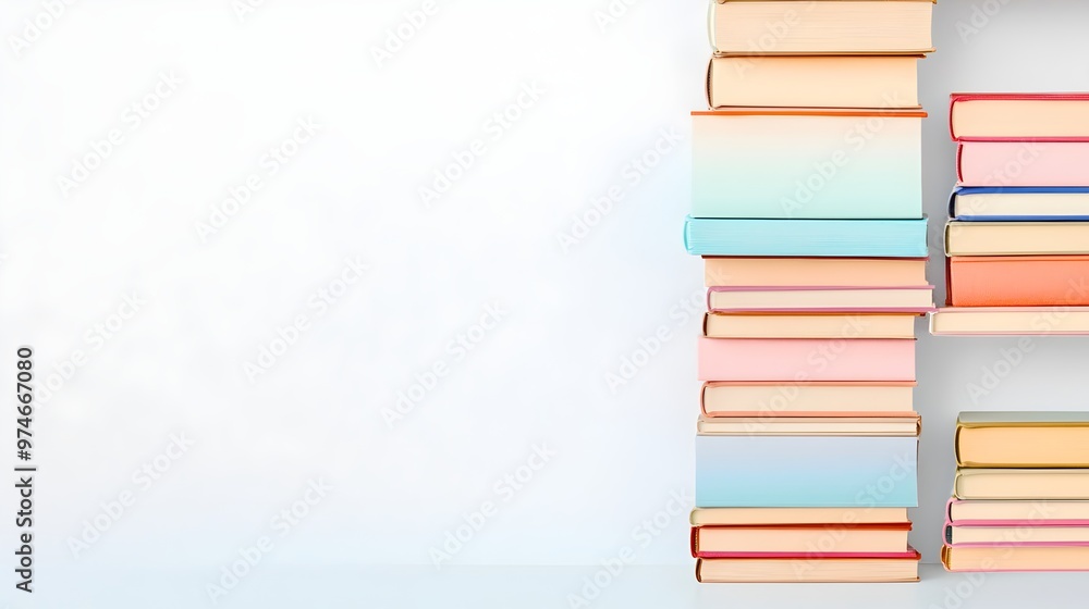 Poster minimalistic bookshelf with soft color gradient - cozy and inviting atmosphere for home decor and in
