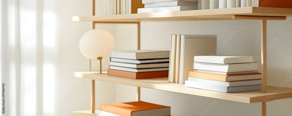 Poster elegant modern bookshelf decor - neatly styled with books and aesthetic elements for a cozy reading 