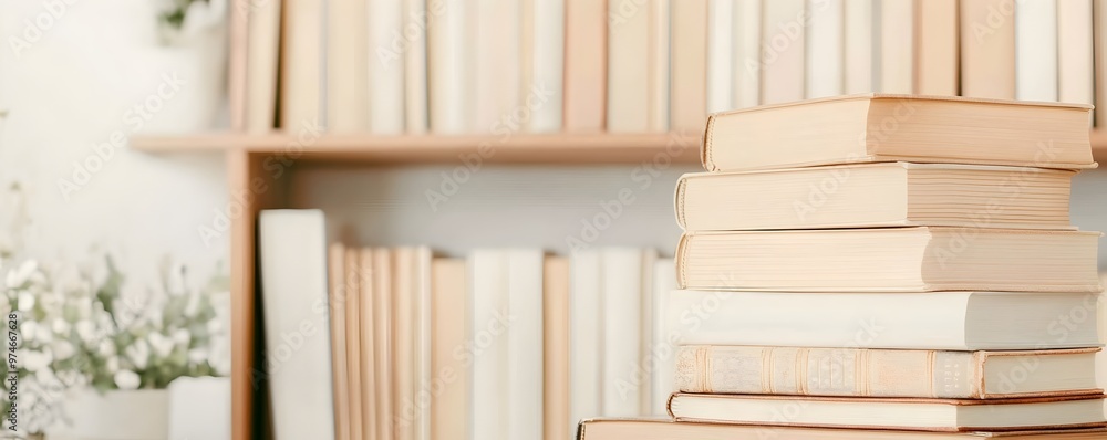Poster charming vintage bookshelf display - elegant close-up of alphabetically organized collection with co