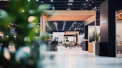 Booths – Sleek Photo of Minimalistic Trade Show Booths with Different Brand Colors and Simple Decorations
