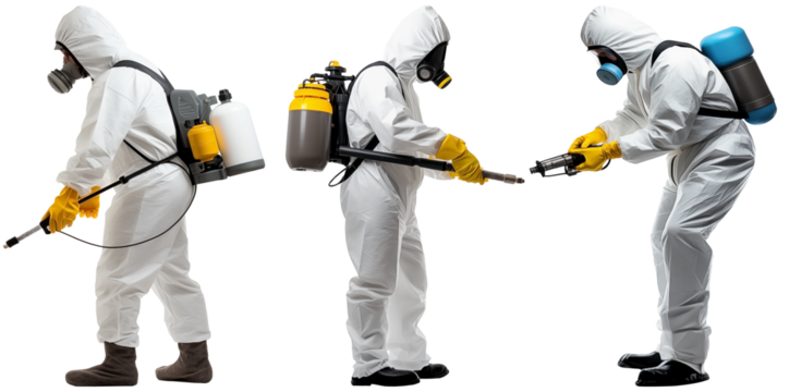 Close Up To a Set of Faceless pest control workers PNG in a protective suit isolated on white and transparent background - Pest removal Worker with Safety equipment Extermination uniform