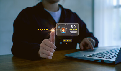 Customer can evaluate quality of service leading to reputation ranking of business. Customer review satisfaction feedback survey concept, for satisfaction service satisfaction.