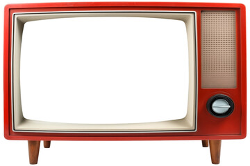 Front View To a Retro Vintage old mint Red TV PNG isolated on white and transparent background -...