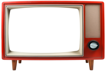 Front View To a Retro Vintage old mint Red TV PNG isolated on white and transparent background - Classic electronics television Antique TV With Transparent Screen For Advertising