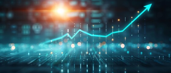 Digital Growth Visualization, an abstract representation of upward trends in data analytics and financial performance, illuminated with vibrant colors and futuristic elements.