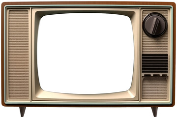 Front View To a Retro Vintage old mint Brown TV PNG isolated on white and transparent background - Classic electronics television Antique TV With Transparent Screen For Advertising