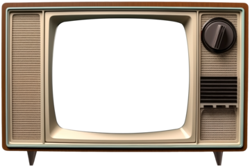Front View To a Retro Vintage old mint Brown TV PNG isolated on white and transparent background - Classic electronics television Antique TV With Transparent Screen For Advertising