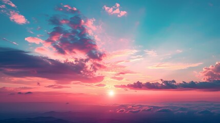 Minimalist Background: Bright Sunlight and Colorful Horizon Illustrating Nature’s Morning Beauty