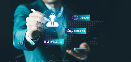 Digital Inbound or outbound marketing strategy concept. Businessman Creating attraction for customer groups, Customer retention, online marketing