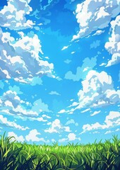 Obraz premium Summer Landscape in Bengal with Bright Blue Sky and White Clouds, perfect for travel or summer vacation backgrounds Generative AI