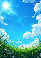 Obraz premium Summer Landscape in Bengal with Bright Blue Sky and White Clouds, perfect for travel or summer vacation backgrounds Generative AI
