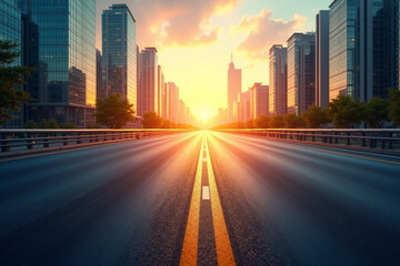 new concrete road with city building in background, generative AI