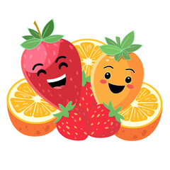 illustration of fruits with strawberries and oranges