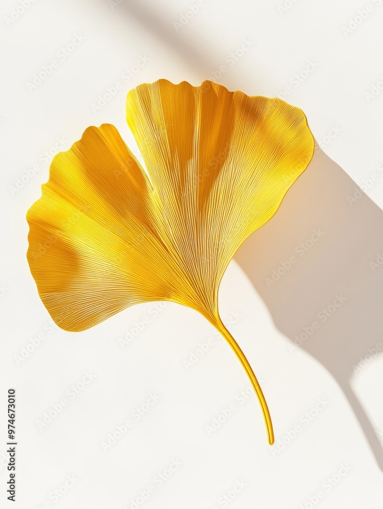 Poster minimalist ginkgo leaf floating on white background generative ai