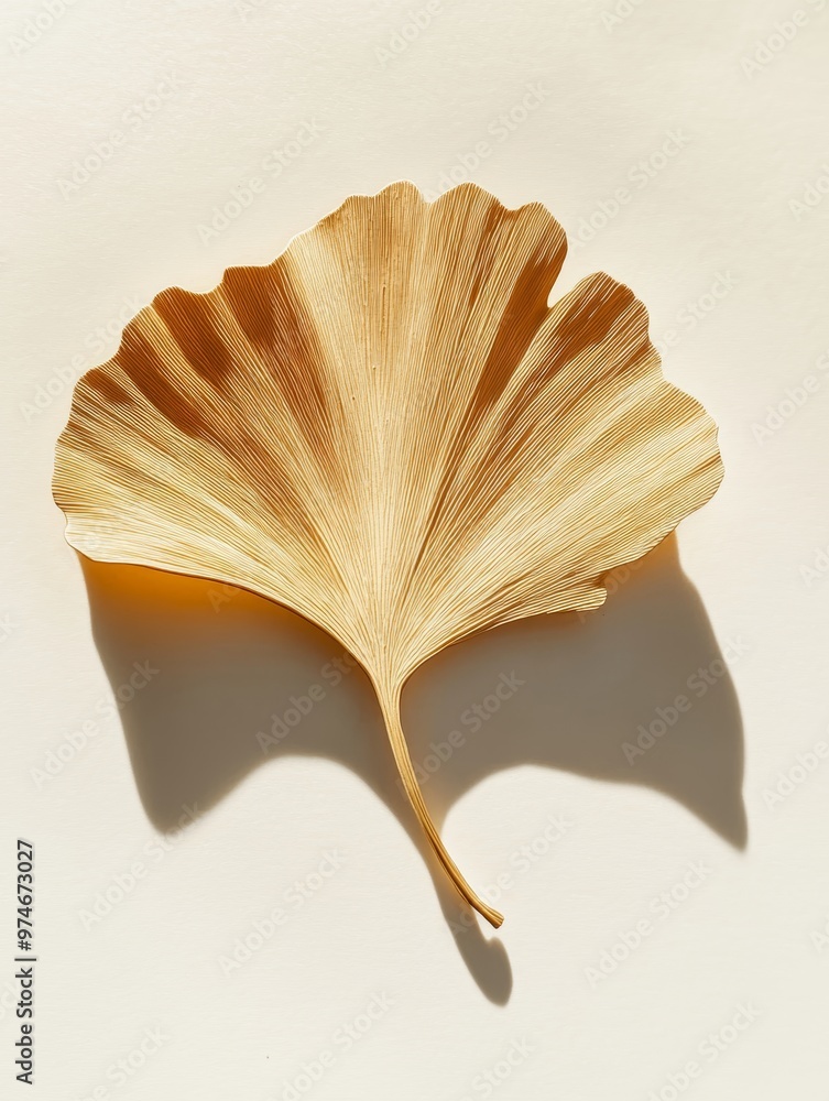 Poster minimalist ginkgo leaf floating on white background generative ai