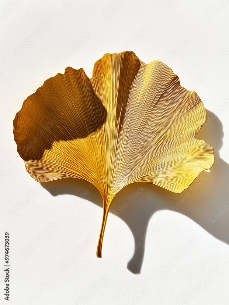 Poster minimalist ginkgo leaf floating on white background generative ai