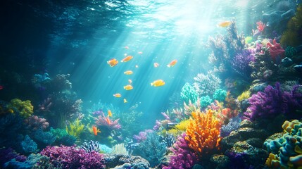 Fototapeta premium Beautiful, colorful coral reef fish swimming in the ocean, with vibrant colors and stunning corals on both sides of an aquarium tank