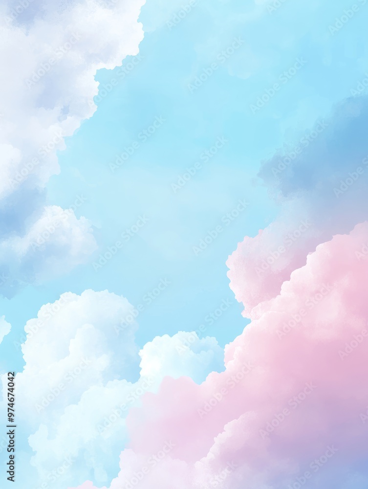 Poster whimsical pastel clouds background for design and digital art generative ai