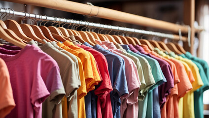 A Collection of Colorful Tshirts on Hang