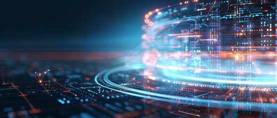 Digital Circuitry and Data Flow, a vibrant representation of interconnected circuits, glowing data streams, and immersive neon colors, symbolizing advanced technology and innovation.