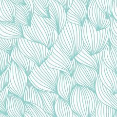 A seamless pattern featuring flowing, abstract leaf shapes in a soft teal color.
