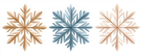 Artistic snowflakes in brown and blue tones. Perfect for winter themes, holidays, and decorative designs.