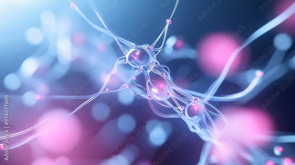 Poster futuristic quantum research concept - glowing quantum circuitry and molecular structures in a surrea