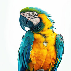 Naklejka premium parrot bird macaw colorful feathers blue yellow exotic tropical wildlife animal avian pet jungle amazon plumage beak vibrant nature closeup portrait isolated 
