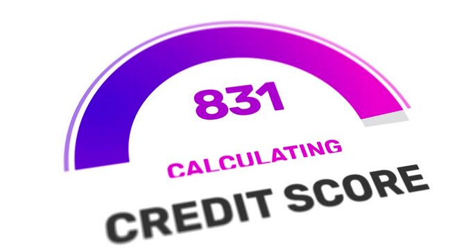 Animated credit score level, calculation of high financial personal credit score, pie-chart with increasing counter, footage